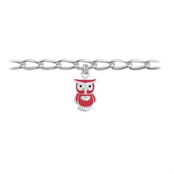 Støvring Design's søde sølv armbånd til børn med lille uglevedhæng, med rød og hvid emalje