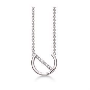 Støvring Design's smukke sølv kæde med 3/4 cirkel vedhæng med zirkonia besat stav igennem, leveres med 42 + 3 cm kæde 