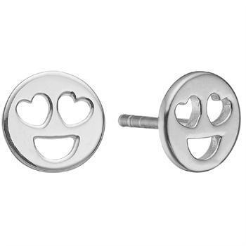 Aagaard sølv Kids ears runde happy face med hjerte øjne ørestikker