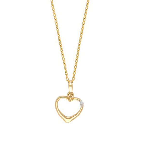 Siersbøl's smukt og betydningsfuldt hjertevedhæng i 14 karat guld med en enkelt hvid, glitrende diamant