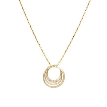 Vedhæng 8 karat  guld cirkler med zirkonia med sølvforgyldt kæde, fra L&G
