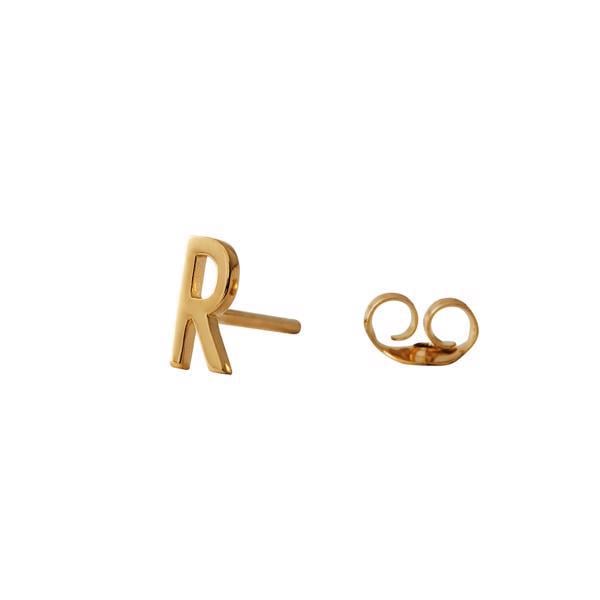 R - Forgyldte smukke Arne Jacobsen bogstavs øreringe i sølv, 7 mm - og prisen er PR STK