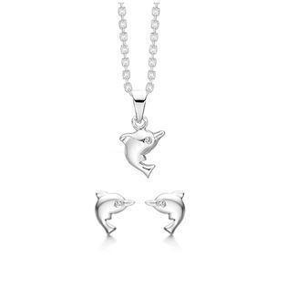 Støvring Design sterling sølv smykkesæt, Delfin med blank overflade, model S223039