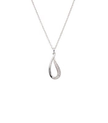 Vedhæng sølv rhodineret dråbe zirkonia med kæde, fra L&G