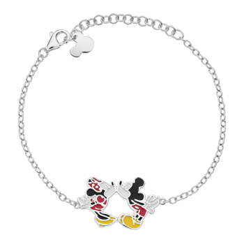Sølv armbånd med kyssende Minnie og Mickey fra Disney