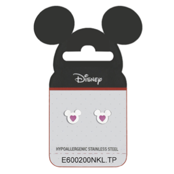Stål ørestik Disney Minnie Mouse med lyserød hjerte i midten.